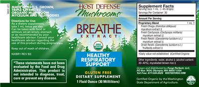 Photo of the Host Defense Mushrooms Breathe Extract label