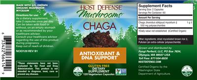 Photo of the Host Defense Mushrooms Chaga label