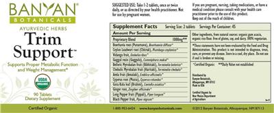 Photo of the Banyan Botanicals Trim Support label