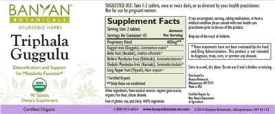 Photo of the Banyan Botanicals Triphala Guggulu label