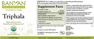 Photo of the Banyan Botanicals Triphala label
