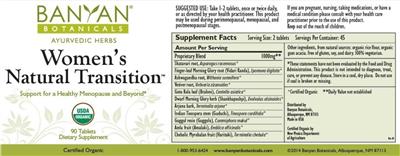 Photo of the Banyan Botanicals Women's Natural Transition label