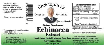 Photo of the Christopher's Original Formulas Echinacea Extract label