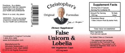 Photo of the Christopher's Original Formulas False Unicorn & Lobelia label