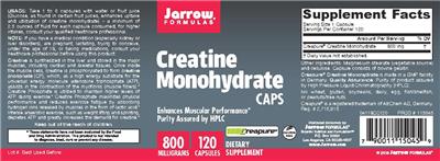 Photo of the Jarrow Formulas Creatine Monohydrate Caps 800 mg label