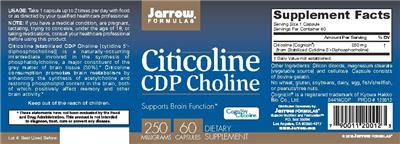 Photo of the Jarrow Formulas Citicoline CDP Choline 250 mg label
