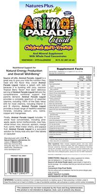 Photo of the Natures Plus Source of Life Animal Parade Liquid Children's Multi-Vitamin label