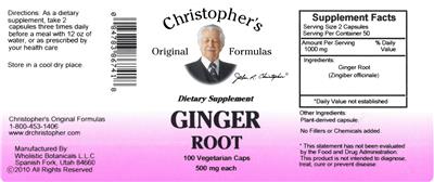 Photo of the Christopher's Original Formulas Ginger Root 500 mg each label