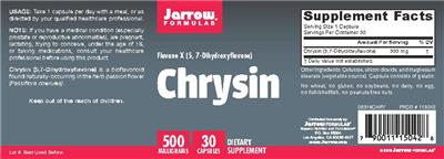 Photo of the Jarrow Formulas Chrysin 500 mg label