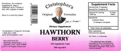 Photo of the Christopher's Original Formulas Hawthorn Berry 600 mg label