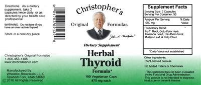 Photo of the Christopher's Original Formulas Herbal Thyroid Formula label