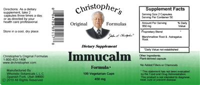 Photo of the Christopher's Original Formulas Immucalm Formula label
