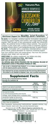 Photo of the Natures Plus Advanced Therapeutics Glucosamine Chondroitin Rx-Joint label