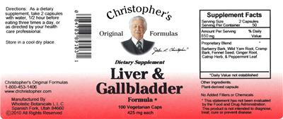 Photo of the Christopher's Original Formulas Liver & Gallbladder Formula label