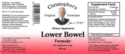 Photo of the Christopher's Original Formulas Lower Bowel Formula label