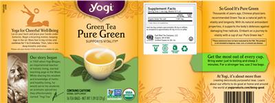Photo of the Yogi Green Tea Pure Green label