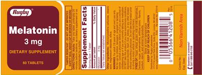 Photo of the Rugby Melatonin 3 mg label