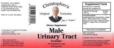 Photo of the Christopher's Original Formulas Male Urinary Tract Formula label