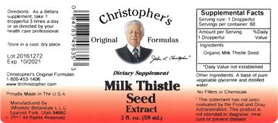 Photo of the Christopher's Original Formulas Milk Thistle Seed Extract label