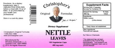 Photo of the Christopher's Original Formulas Nettle Leaves 400 mg label