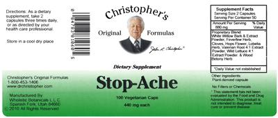 Photo of the Christopher's Original Formulas Stop-Ache label