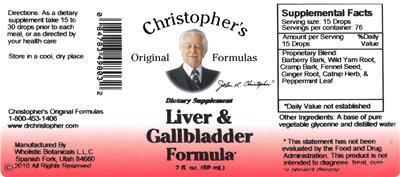 Photo of the Christopher's Original Formulas Liver & Gallbladder Formula label