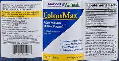 Photo of the Advanced Naturals ColonMax label