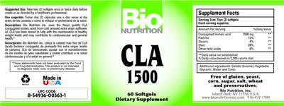 Photo of the Bio Nutrition CLA 1500 label