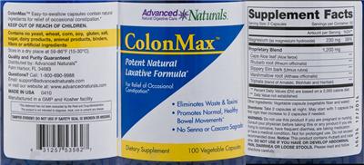 Photo of the Advanced Naturals ColonMax label