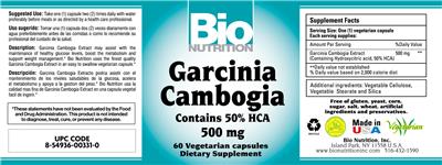 Photo of the Bio Nutrition Garcinia Cambogia 500 mg label