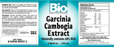Photo of the Bio Nutrition Garcina Cambogia Extract label