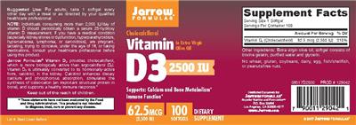 Photo of the Jarrow Formulas Vitamin D3 2500 IU label