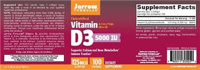 Photo of the Jarrow Formulas Vitamin D3 5000 IU label