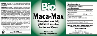 Photo of the Bio Nutrition Maca-Max label