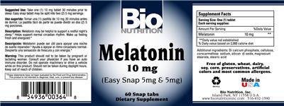 Photo of the Bio Nutrition Melatonin 10 mg label