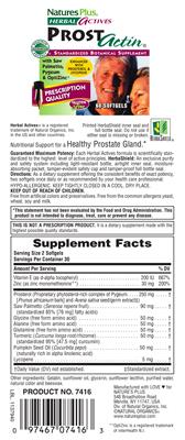 Photo of the Natures Plus Herbal Actives ProstActin label