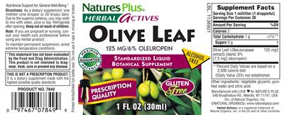 Photo of the Natures Plus Herbal Actives Olive Leaf 125 mg label