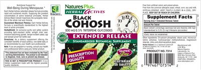 Photo of the Natures Plus Herbal Actives Black Cohosh 200 mg Extended Release label