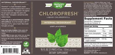 Photo of the Nature's Way Chlorofresh Unflavored label