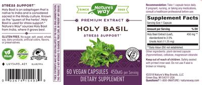 Photo of the Nature's Way Holy Basil 450 mg label