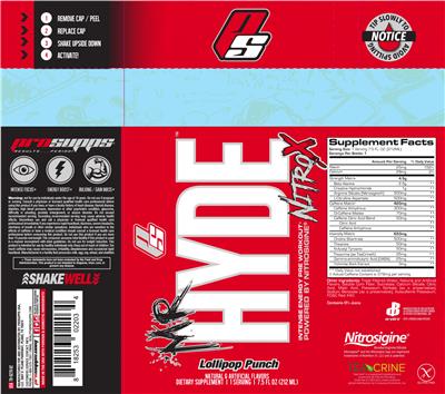 Photo of the PS ProSupps Mr Hyde NitroX Lollipop Punch label