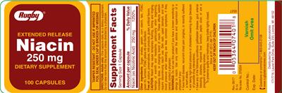 Photo of the Rugby Extended Release Niacin 250 mg label