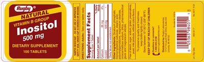Photo of the Rugby Natural Inositol 500 mg label