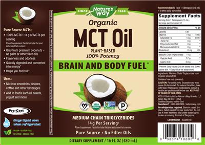 Photo of the Nature's Way Organic MCT Oil label