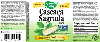 Photo of the Nature's Way Cascara Sagrada Bark 350 mg label