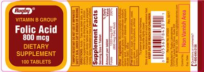 Photo of the Rugby Folic Acid 800 mcg label