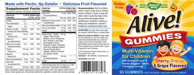 Photo of the Nature's Way Alive! Gummies Multi-Vitamin for Children label