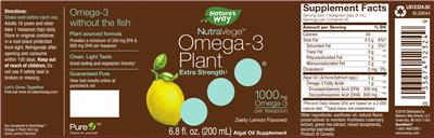 Photo of the Nature's Way NutraVege Omega-3 Plant Extra Strength Zesty Lemon Flavored label