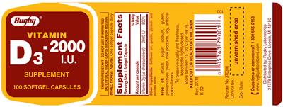 Photo of the Rugby Vitamin D3 - 2000 IU label