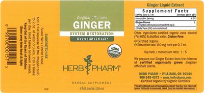 Photo of the Herb Pharm Ginger label